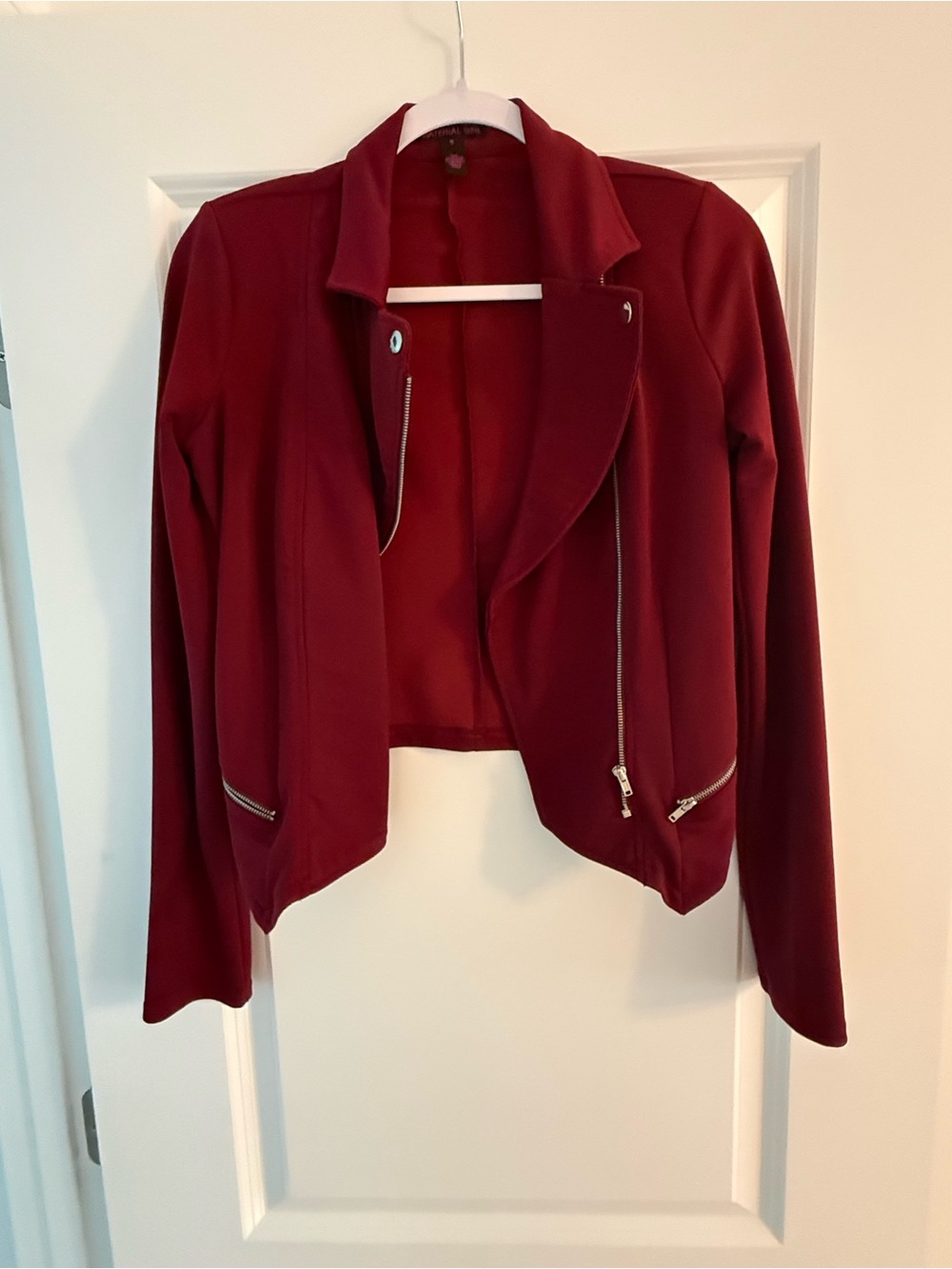 Material Girl Women's Wine Red Moto Blazer